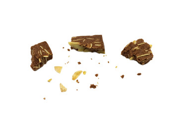 Biscuits cracker with crumbs, Square .and thick design, Sliced almond cookies and sweet flavored. Isolated on white background.
