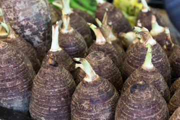 Taro and igname vegetables at market