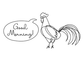 Fototapeta na wymiar Good Morning text with line art Rooster - funny inspirational lettering design for posters, flyers, t-shirts, cards, invitations, stickers, logos. Hand painted brush pen.