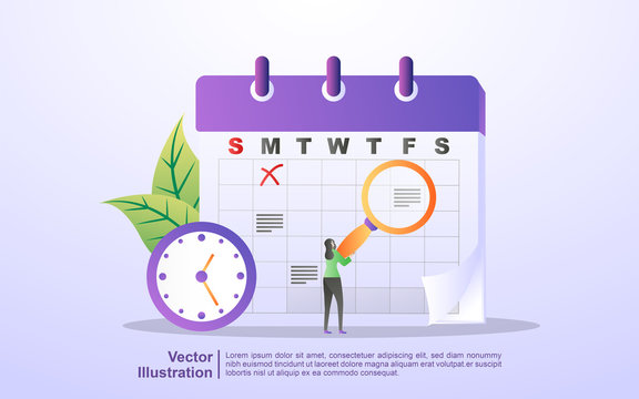 schedule and planning concept, personal study plan creation, business time planning, events and news, reminder and schedule. Can use for web landing page, banner, mobile app. Flat design vector