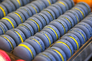 Tasty sweet colorful macaron bakery concept selective focus