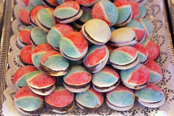 Tasty sweet colorful macaron bakery concept selective focus