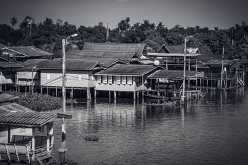 boat for travel in canal,Bangkok Thailand. Community canal in Bangkok Thailand  . Thai traditional...