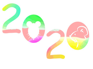 Obraz premium ネズミのシルエットと横顔が隠れた2020