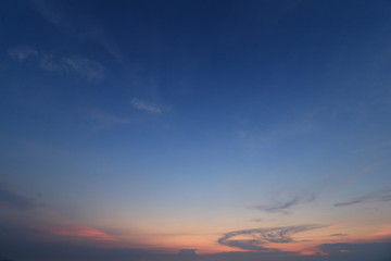The beautiful light of the sunset at the sea. Mae Ramphueng Beach, Taphong Subdistrict, Mueang Rayong District, Rayong Province, Thailand