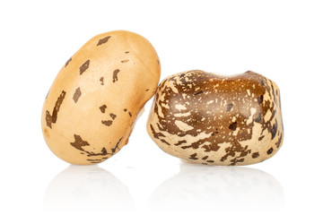 Group of two whole speckled brown bean pinto isolated on white background
