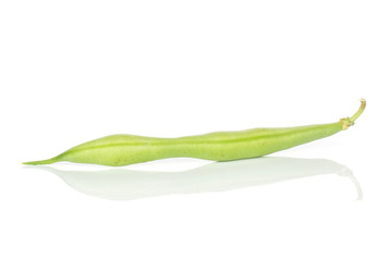 One whole snap green bean isolated on white background