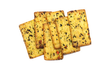Thin biscuit with veggies flavored isolated on white background.