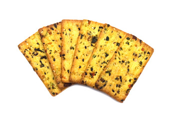 Thin biscuit with veggies flavored isolated on white background.