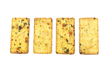 Thin biscuit with veggies flavored isolated on white background.