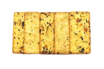 Thin biscuit with veggies flavored isolated on white background.