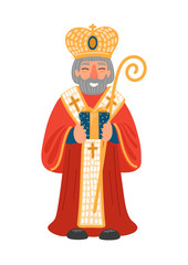 Saint Nicholas holding gift on white background.