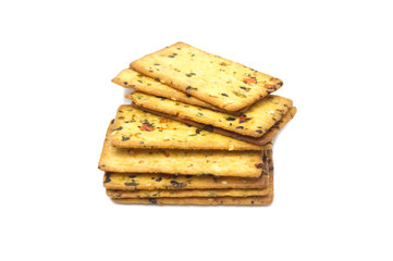 Thin biscuit with veggies flavored isolated on white background.