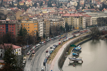 Fototapeta na wymiar Aerial view of Prague during winter