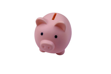 Pink piggy bank isolated on white background