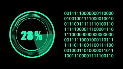 Green 2D digital HUD graphic progress display and binary code on black screen - futuristic technology background concept - Powered by Adobe