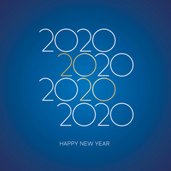 Happy New Year 2020 gold white modern design light typography pattern blue greeting card