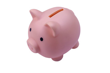 Pink piggy bank isolated on white background