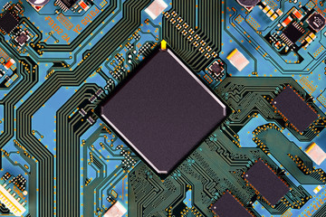 Electronic circuit board close up.