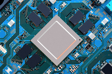 Electronic circuit board close up.