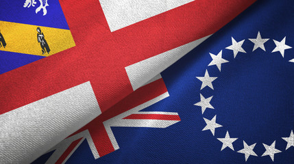 Herm and Cook Islands two flags textile cloth, fabric texture