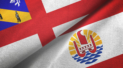 Herm and French Polynesia two flags textile cloth, fabric texture