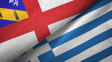 Herm and Greece two flags textile cloth, fabric texture