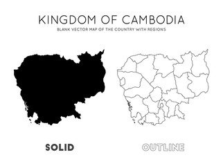 Cambodia map. Blank vector map of the country with regions. Borders of Cambodia for your infographic. Vector illustration.