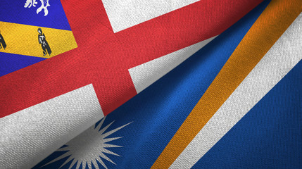 Herm and Marshall Islands two flags textile cloth, fabric texture