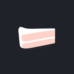 Cute cartoon piece of cake. Vector cafe illustration. Birthday card element