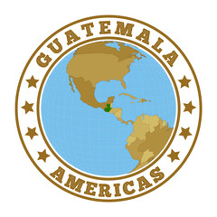 Guatemala logo. Round badge of country with map of Guatemala in world context. Country sticker stamp with globe map and round text. Vector illustration.