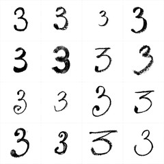 Set of hand drawn digits. Hand made written with crayon templates of figures. Patterns of grunge style calligraphy for graphic design works.