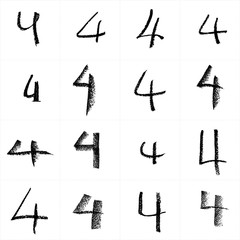  Set of hand drawn digits. Hand made written with crayon templates of figures. Patterns of grunge style calligraphy for graphic design works.