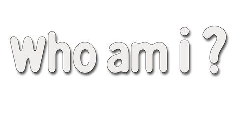 Who am i? Identity sign text in grey isolated on a white background