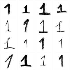  Set of hand drawn digits. Hand made written with crayon templates of figures. Patterns of grunge style calligraphy for graphic design works.