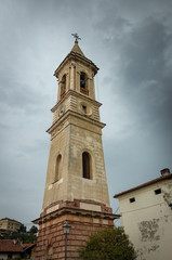 Fototapeta premium Bell tower of the Parish Church in Roppolo town, Province of Biella, region Piemonte, Italy