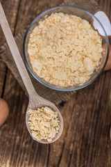 Portion of Powdered Eggs as detailed close-up shot; selective focus
