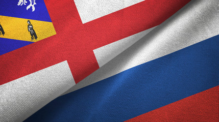 Herm and Russia two flags textile cloth, fabric texture