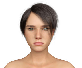 Fototapeta premium Woman Portrait on Isolated White, 3D Rendering