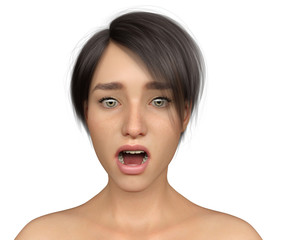 Woman Surprised Portrait on Isolated White, 3D Rendering