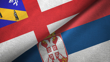 Herm and Serbia two flags textile cloth, fabric texture