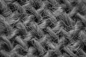 Macro shots close-up the burlap cloth surface in black and white