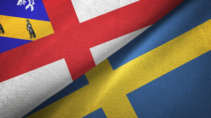 Herm and Sweden two flags textile cloth, fabric texture