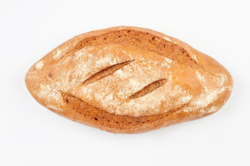 Loaf of bread isolated on white background. Freshly baked homemade bread. Healthy food for breakfast.