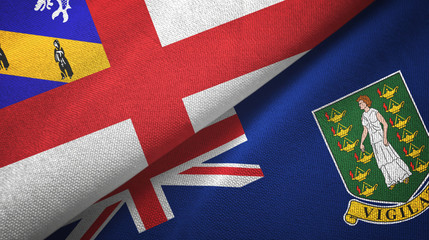 Herm and Virgin Islands British two flags textile cloth, fabric texture