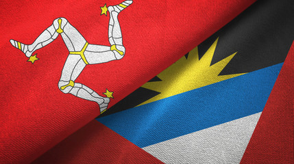 Isle of Mann and Antigua and Barbuda two flags textile cloth, fabric texture