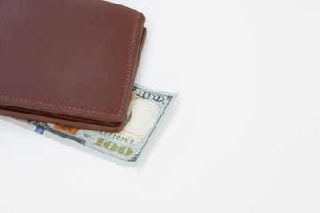 wallet with money isolated on white background