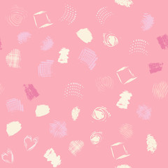 Pink and cream geometric shapes seamless pattern with hand drawn texture colorful background.