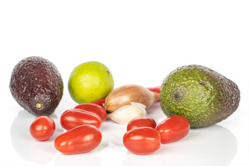Lot of whole ingredient guacamole isolated on white background