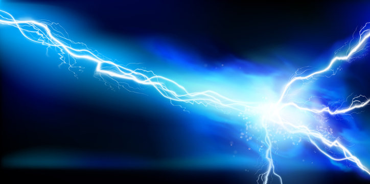 Large electrical discharge. Electrical energy. Heat lighting. Light effects. Vector illustration.